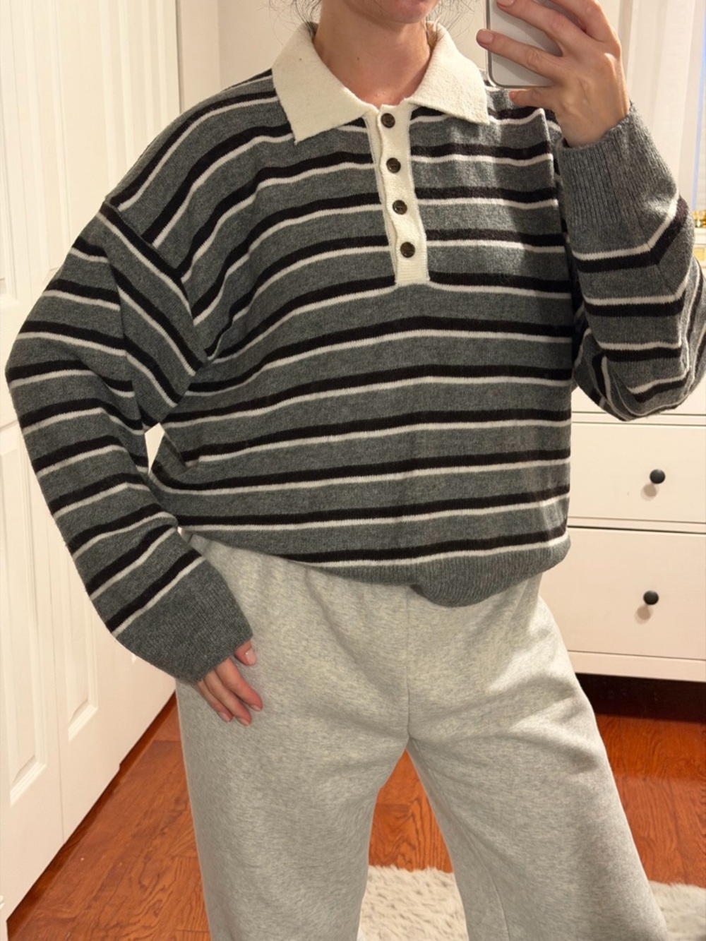 H&M oversized polo sweater Gray melange/striped - Picture 6 of 9